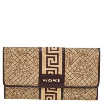 Pre Owned Versace Beige/Brown Medusa Canvas And Leather Continental Wallet