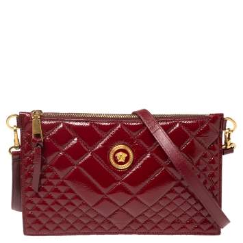 Pre Owned Versace Red Quilted Patent Leather Crossbody Bag