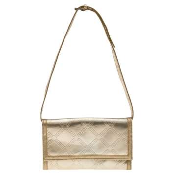 Pre Owned Versace Gold Leather Gianni Flap Shoulder Bag