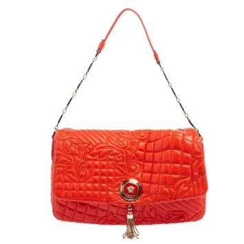 Pre Owned Versace Red Embroidered Leather Calliope Vanitas Shoulder Bag