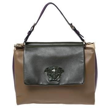Pre Owned Versace Multicolor Leather Medusa Flap Top Handle Bag