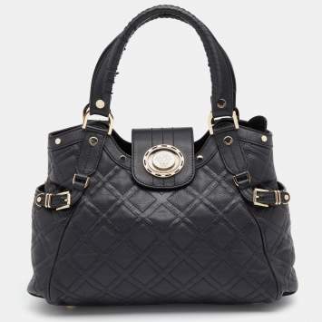 Pre Owned Versace Black Leather Medusa Satchel