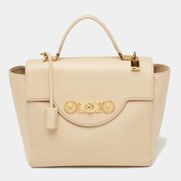 Pre Owned Versace Beige Leather Medusa Top Handle Bag