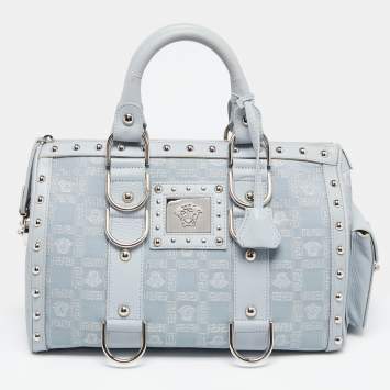 Pre Owned Versace Light Blue Fabric and Leather Madonna Satchel