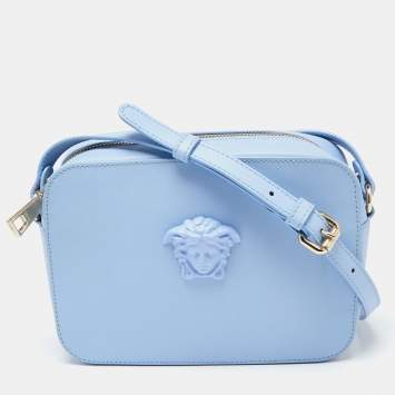 Pre Owned Versace Blue Leather Palazzo Medusa Camera Crossbody Bag