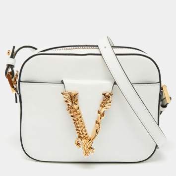 Pre Owned Versace White Leather Virtus Crossbody Bag