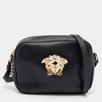 Pre Owned Versace Black Leather Palazzo Medusa Camera Crossbody Bag