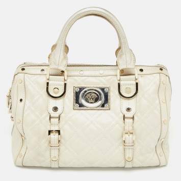 Pre Owned Versace Metallic Pearl Leather Snap Out Of It Satchel