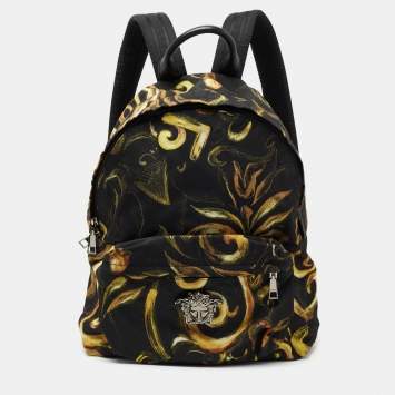 Pre Owned Versace Multicolor Printed Nylon and Leather Medusa Pallazo Backpack 