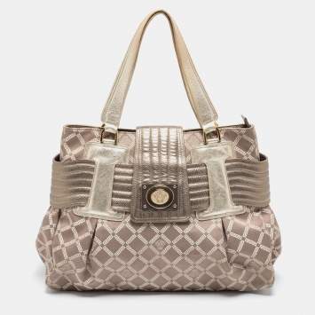 Pre Owned Versace Grey/Silver Signature Canvas And Leather Satchel