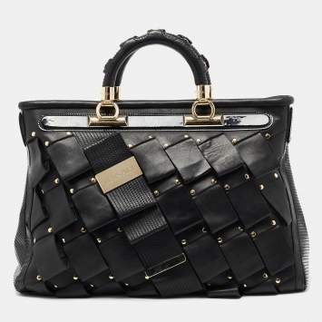 Pre Owned Versace Black Patent And Leather Vanitas Shopping Tote