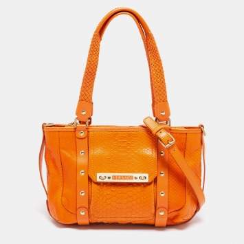 Pre Owned Versace Orange Python and Leather Front Pocket Hobo