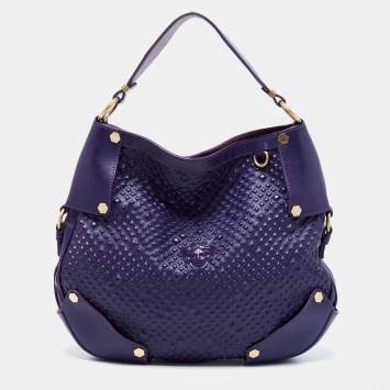 مملوكة مسبقًا Versace Purple Embossed Leather Hobo