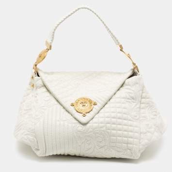 Pre Owned Versace White Quilted Leather Embroidered Barocco Shoulder Bag