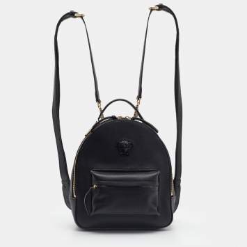 Pre Owned Versace Black Leather Mini Medusa Palazzo Backpack