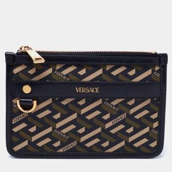 Pre Owned Versace Black Coated Canvas and Leather La Greca Clutch