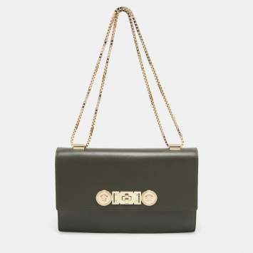 Pre Owned Versace Grey Leather Medusa Shoulder Bag