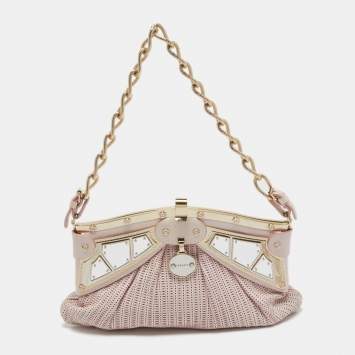 Pre Owned Versace Pink Fabric Mirror Frame Chain Shoulder Bag