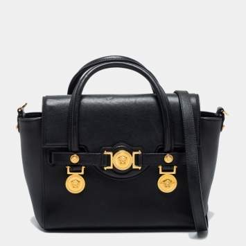 Pre Owned Versace Black Leather Medusa Medallion Tote