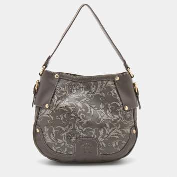 Pre Owned Versace Grey Leather Majolica Print Medusa Hobo