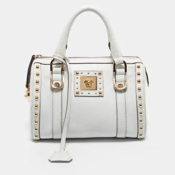 Pre Owned Versace White Leather Small Snap Out Of It Satchel