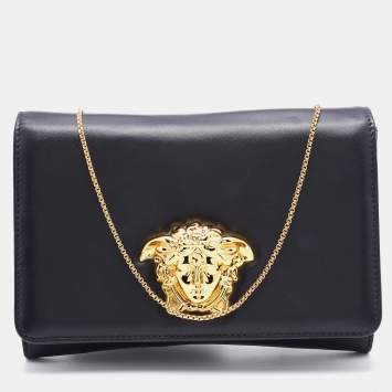 Pre Owned Versace Black Leather Medusa Palazzo Shoulder Bag