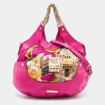 Pre Owned Versace Multicolor Printed Fabric and Leather Chain Shoulder Bag