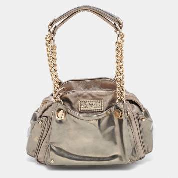 Pre Owned Versace Metallic Patent Leather Chain Link Satchel
