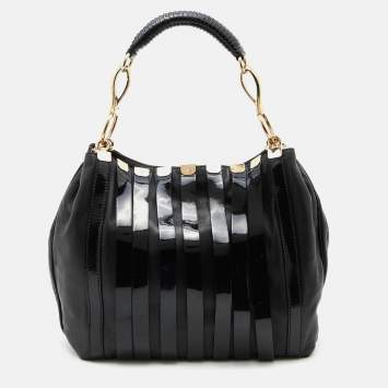 مملوكة مسبقًا Versace Black Patent and Leather Hobo