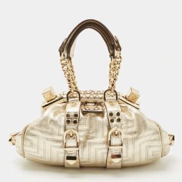 Pre Owned Versace Gold Quilted Leather Mini Madonna Frame Satchel