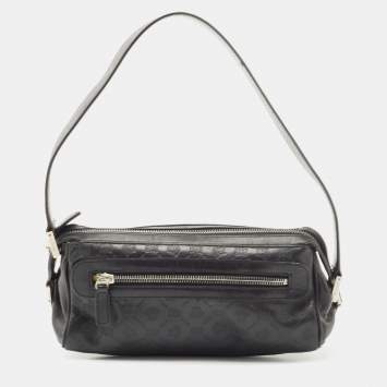 Pre Owned Versace Black Embossed Leather Front Pocket Baguette Bag