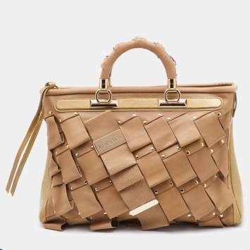 Pre Owned Versace Beige Patent and Leather Vanitas Tote