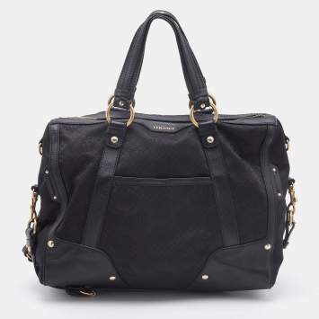 Pre Owned Versace Black Medusa Print Fabric and Leather Studded Satchel