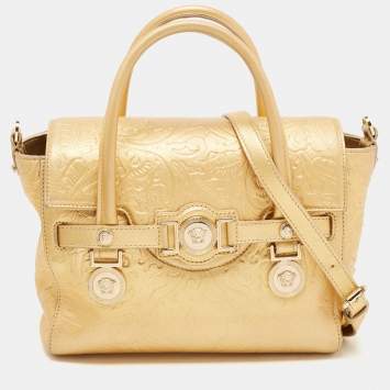 Pre Owned Versace Gold Leather Medium Medusa Medallion Tote