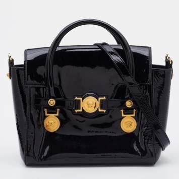 Pre Owned Versace Black Patent Leather Medusa Medallion Tote