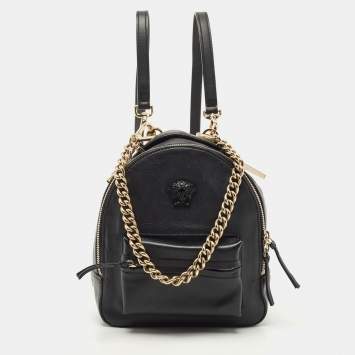 Pre Owned Versace Black Leather Mini Medusa Palazzo Backpack