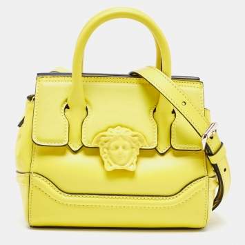 Pre Owned Versace Yellow Leather Mini Medusa Empire Tote
