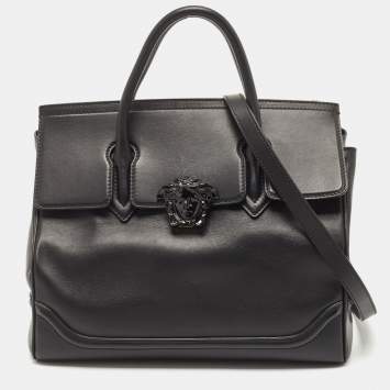 Pre Owned Versace Black Leather Empire Palazzo Tote