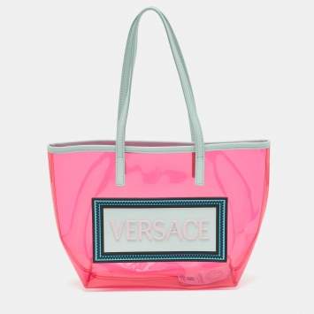 Pre Owned Versace Light Green/Magenta Clear PVC Logo Tote