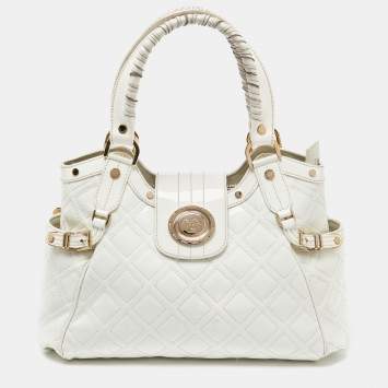 Pre Owned Versace White Quilted Patent Leather Satchel