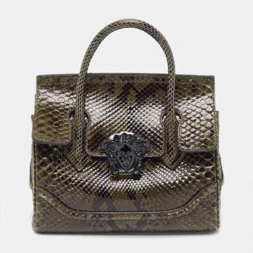 Pre Owned Versace Green Python Leather Palazzo Empire Tote