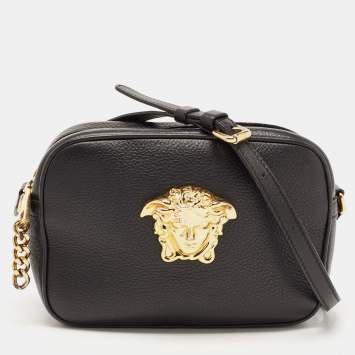Pre Owned Versace Black Leather Medusa Camera Crossbody Bag