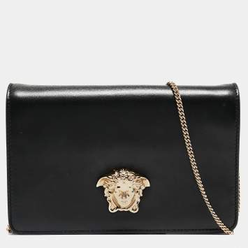 Pre Owned Versace Black Leather Medusa Palazzo Shoulder Bag