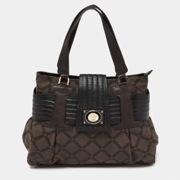 مملوكة مسبقًا Versace Brown/Black Monogram Fabric and Leather Medusa Tote