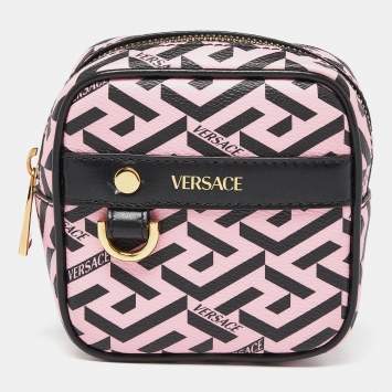 Pre Owned Versace Pink/Black La Greca Signature Coated Canvas Square Pouch