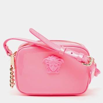 Pre Owned Versace Neon Pink Patent Leather Palazzo Camera Crossbody Bag 