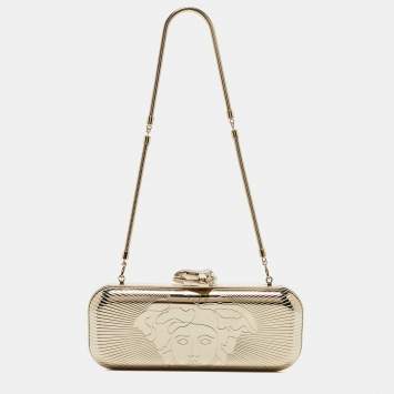 Pre Owned Versace Gold Metal Medusa Lock Chain Clutch