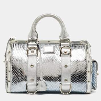 Pre Owned Versace Silver Snakeskin Snap Out Of It Satchel