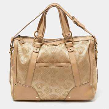 Pre Owned Versace Beige Signature Canvas and Leather Satchel