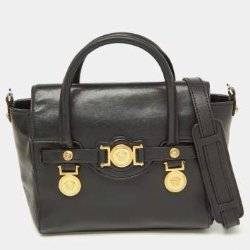 Pre Owned Versace Black Leather Medusa Medallion Tote